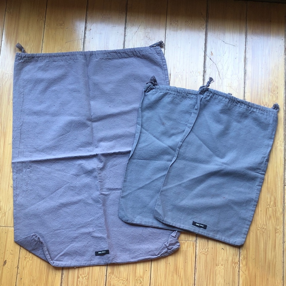 Mui Mui Set of 3 Gray Drawstring Dust Bags